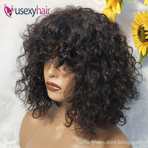 Wholesale cheap cuticle aligned virgin human hair wigs perruque pixie cut wig human hair fringe wig
